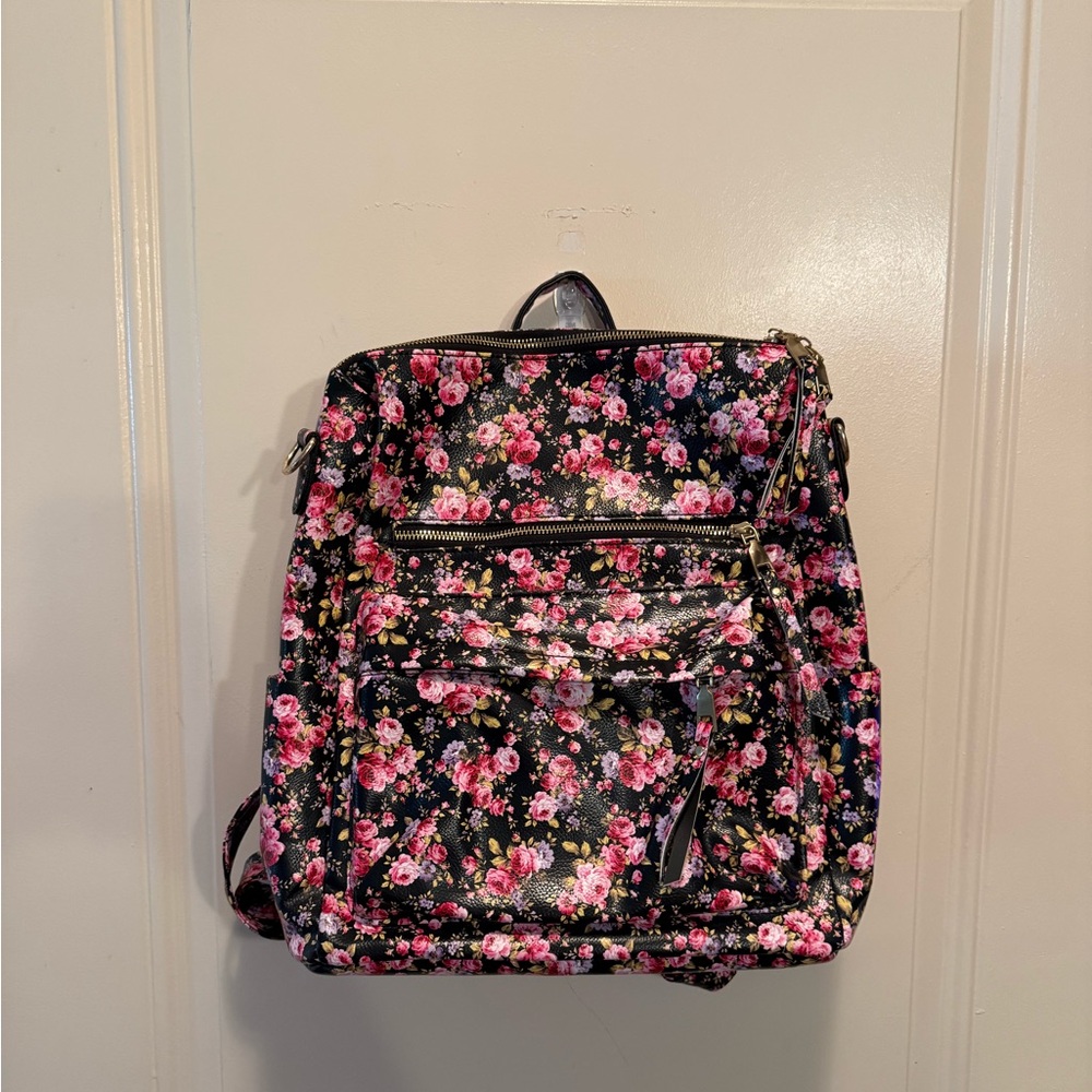 Floral Backpack with Pink and Black Design